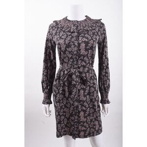 Boden Womens Smocked Detail Jersey Dress UK 14 US 10 Multi-Color Leafy Sprig NWT